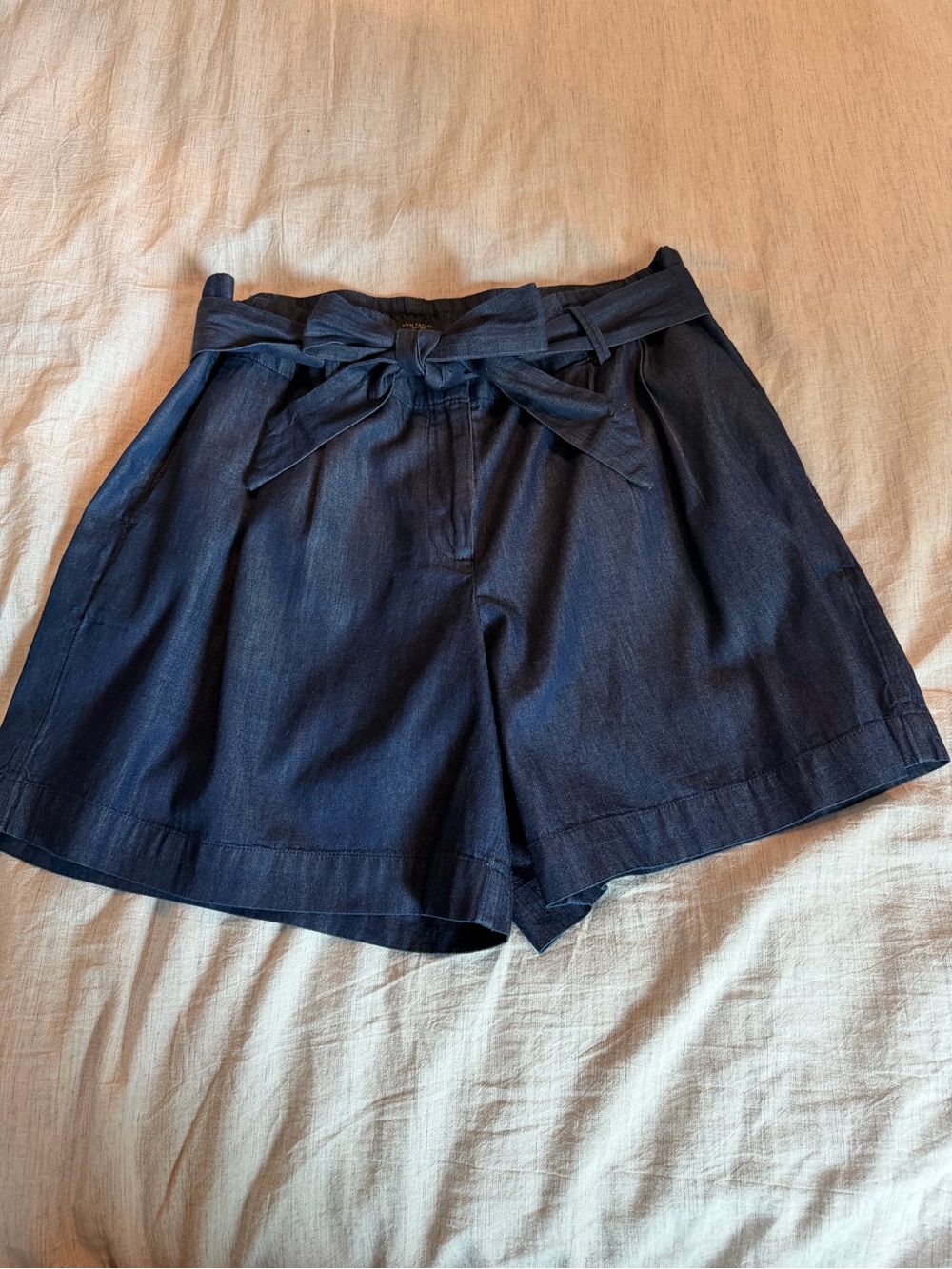 Ann Taylor Dark Navy High-Waist Tie Waist Shorts